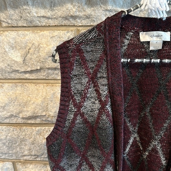 CJ Banks long cardigan sweater vest burgundy gray black size X - Picture 3 of 7